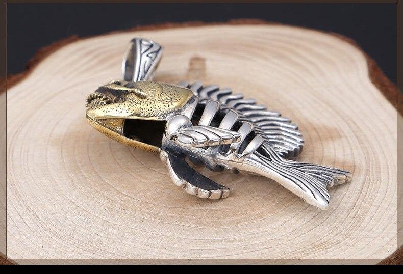 925 Sterling Silver Hollow Piranha Skull Pendant