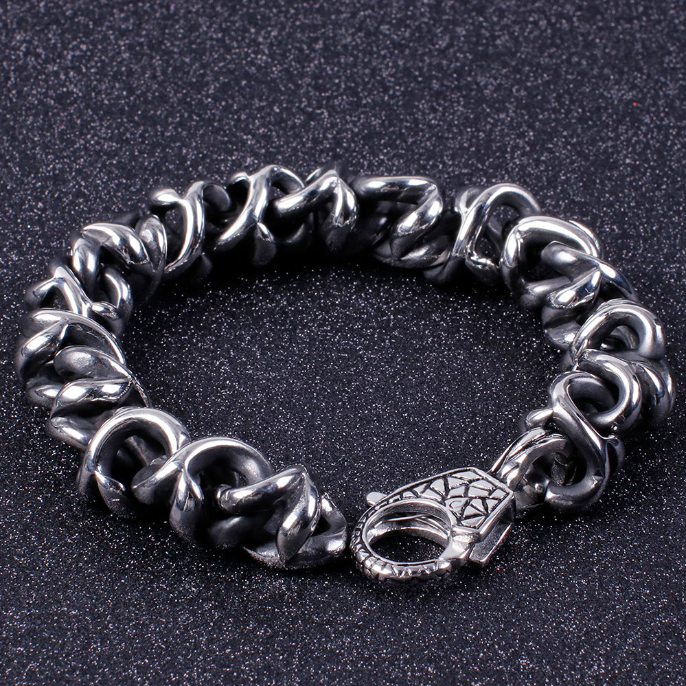 Heavy Stainless Steel Link Chain Skull Bracelet