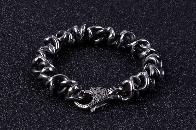 Heavy Stainless Steel Link Chain Skull Bracelet