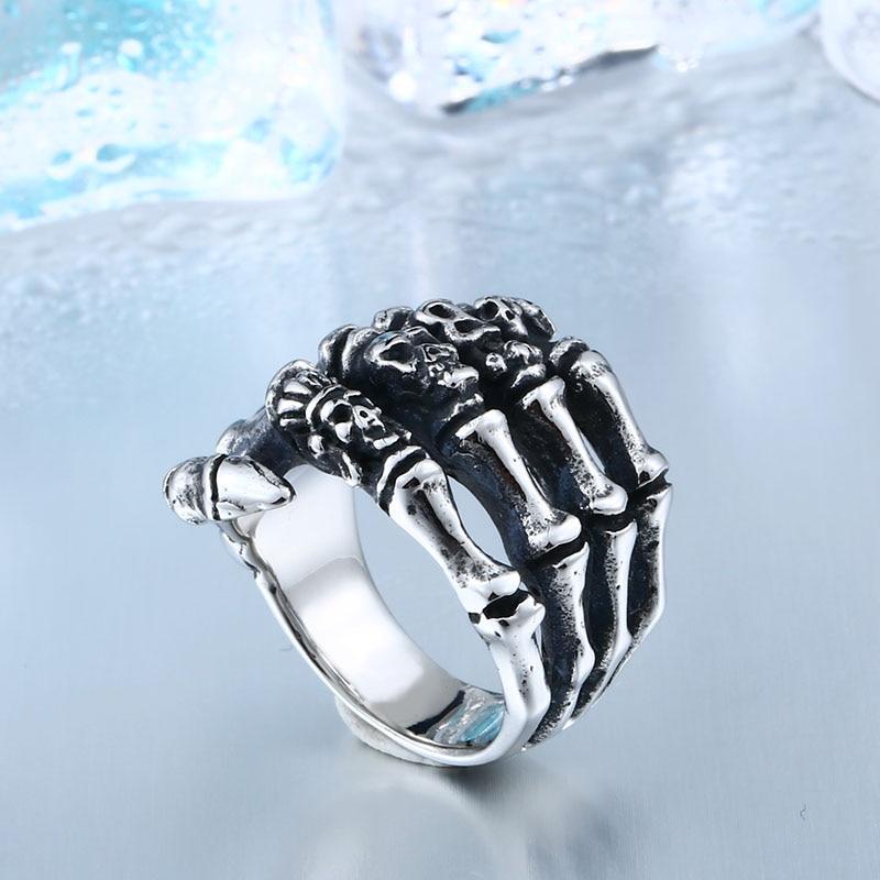316L Stainless Steel Finger bones Skull Ring