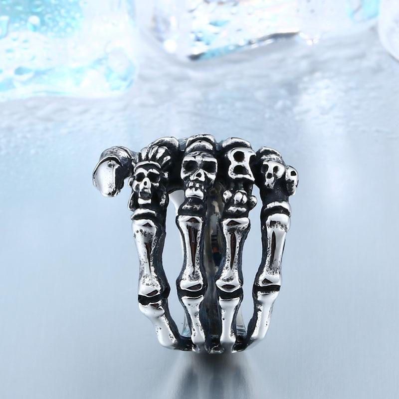 316L Stainless Steel Finger bones Skull Ring