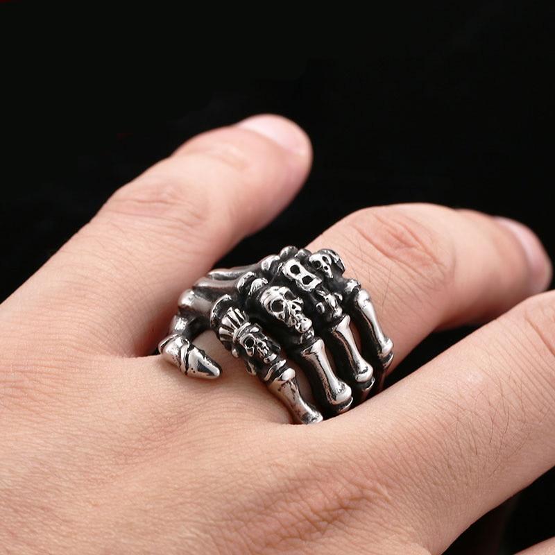 316L Stainless Steel Finger bones Skull Ring