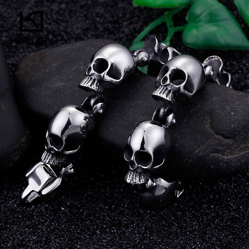 316 Stainless Steel Skull Heads Charm Bracelet