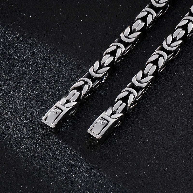 Stainless Steel Byzantine Chain Necklace & Bracelet Set