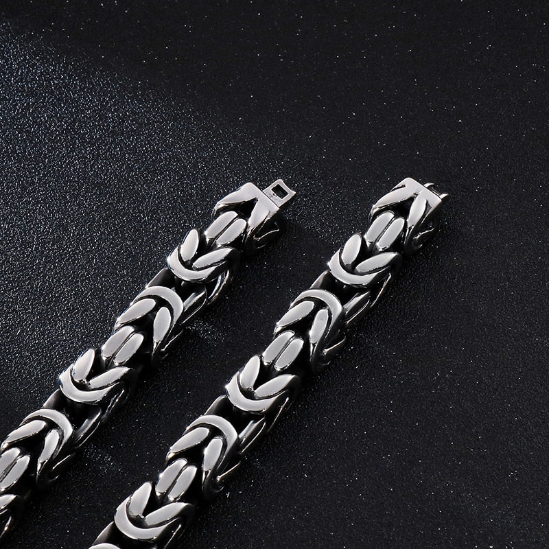 Stainless Steel Byzantine Chain Necklace & Bracelet Set