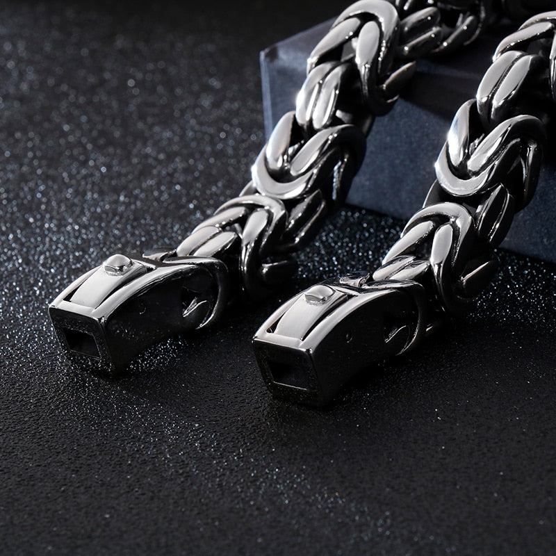 Stainless Steel Byzantine Chain Necklace & Bracelet Set