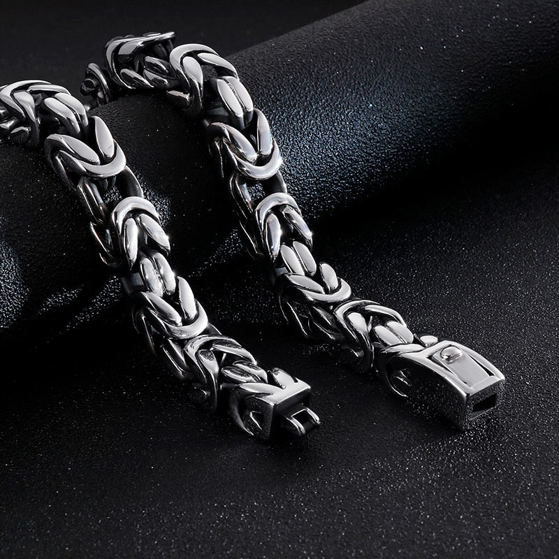Stainless Steel Byzantine Chain Necklace & Bracelet Set
