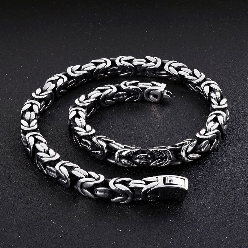 Stainless Steel Byzantine Chain Necklace & Bracelet Set