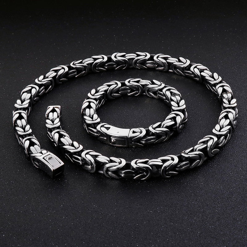 Stainless Steel Byzantine Chain Necklace & Bracelet Set