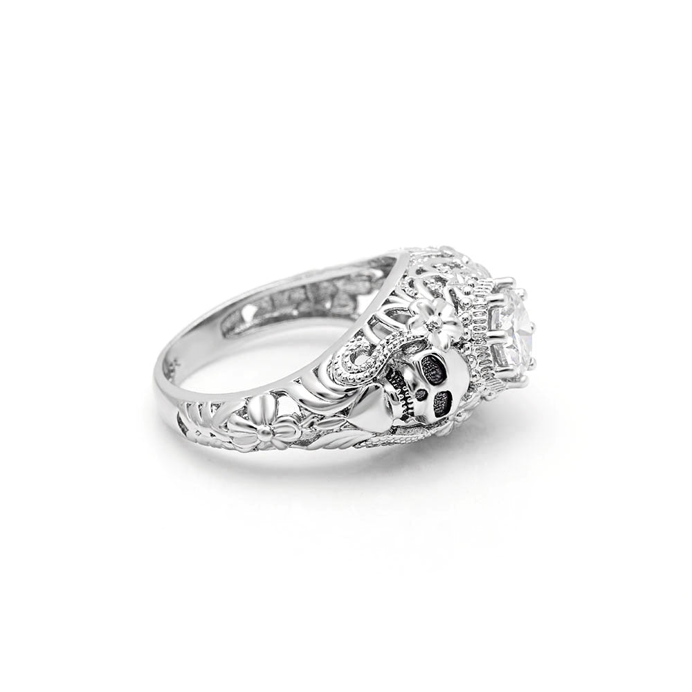 Punk Silver Color Crystal Skull Ring