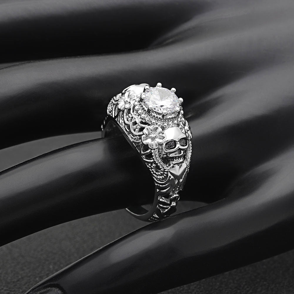 Punk Silver Color Crystal Skull Ring
