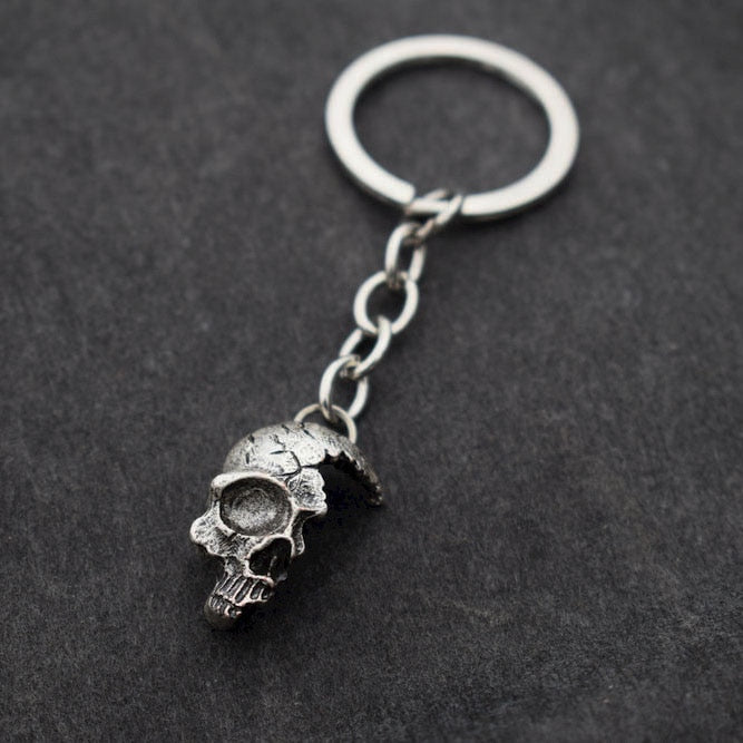 Stainless Steel Damaged Half Face Skull keychain