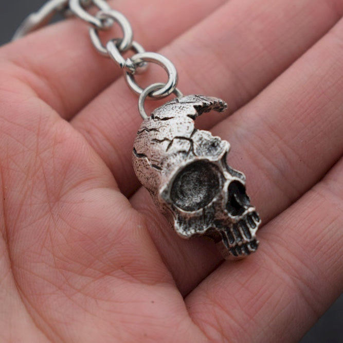 Stainless Steel Damaged Half Face Skull keychain