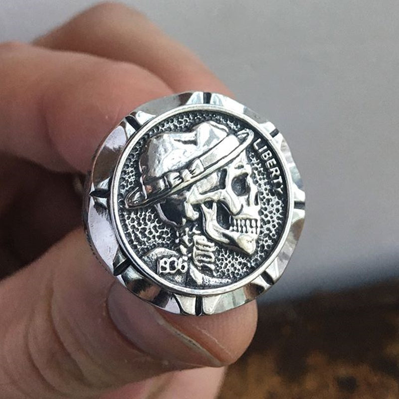 Hobo Nickel Brave Indian Biker Skull Rings. Badass bracelet for men. Cool gift for cool man. Badass gift for bikers. Badass jewelry. Badass biker skull jewelry. Badass skulll accessories. Badass gift for badass. Badass skull accessories. Badass skull jewelry. Christmas gift for badass. Christmas gift for bikers. Christmas gifts for tattoo artists.