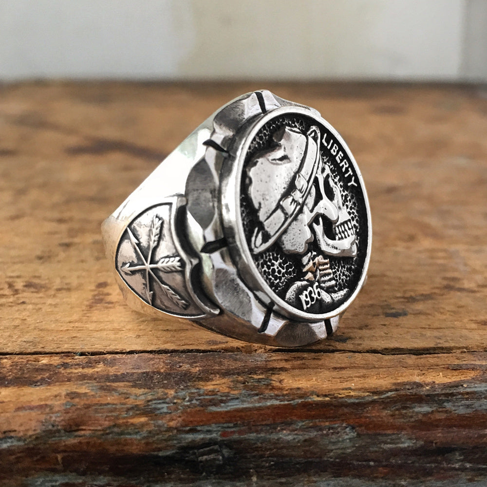 Hobo Nickel Brave Indian Biker Skull Rings. Badass bracelet for men. Cool gift for cool man. Badass gift for bikers. Badass jewelry. Badass biker skull jewelry. Badass skulll accessories. Badass gift for badass. Badass skull accessories. Badass skull jewelry. Christmas gift for badass. Christmas gift for bikers. Christmas gifts for tattoo artists.
