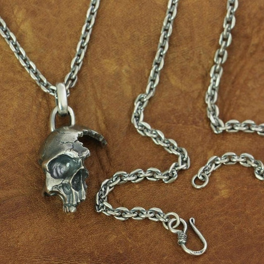 925 Sterling Silver Damaged Half Face Skull Biker Pendant. Badass gift for men. Cool gift for cool man. Badass gift for bikers. Badass jewelry. Badass biker skull jewelry. Badass skulll accessories. Badass gift for badass. Badass skull accessories. Badass skull jewelry. Christmas gift for badass. Christmas gift for bikers. Christmas gifts for tattoo artists.
