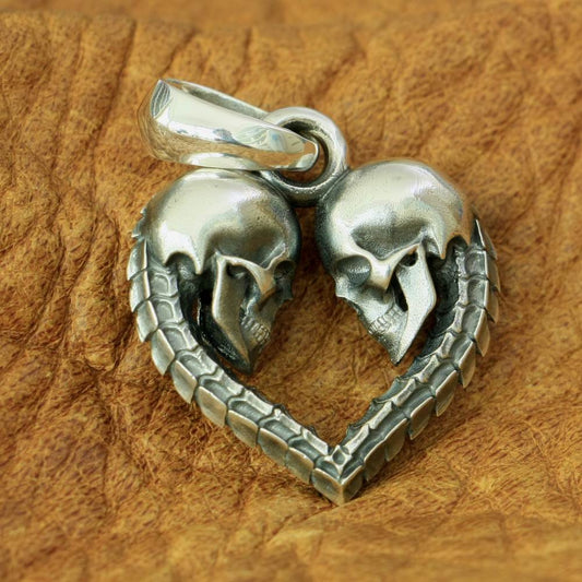 Handmade 925 Silver Couple Love Heart Necklace Pendant. Badass skull pendant for men. Badass gifts for badass. Badass birthday gifts. Badass Christmas gifts for badasses. Badass biker skull pendant necklace. Badass sbiker skull jewelry. Badass skull jewelry. Badass skull accessories.