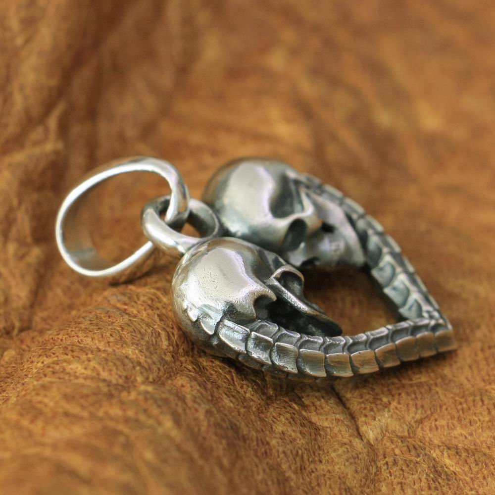 Handmade 925 Silver Couple Love Heart Necklace Pendant. Badass skull pendant for men. Badass gifts for badass. Badass birthday gifts. Badass Christmas gifts for badasses. Badass biker skull pendant necklace. Badass sbiker skull jewelry. Badass skull jewelry. Badass skull accessories.