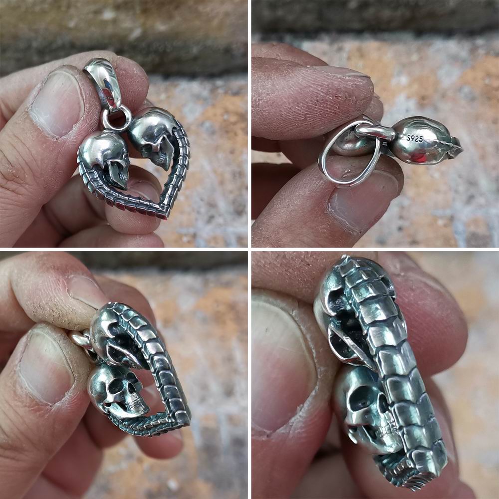 Handmade 925 Silver Couple Love Heart Necklace Pendant. Badass skull pendant for men. Badass gifts for badass. Badass birthday gifts. Badass Christmas gifts for badasses. Badass biker skull pendant necklace. Badass sbiker skull jewelry. Badass skull jewelry. Badass skull accessories.