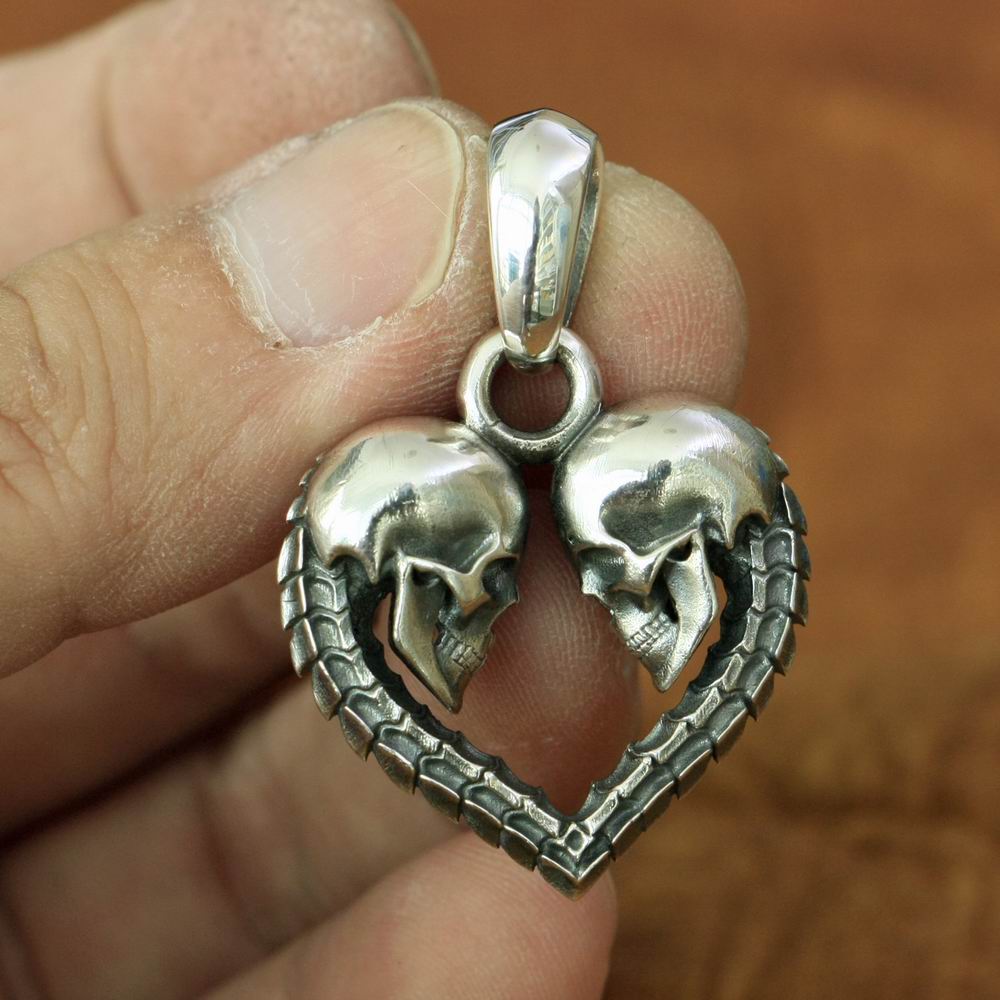 Handmade 925 Silver Couple Love Heart Necklace Pendant. Badass skull pendant for men. Badass gifts for badass. Badass birthday gifts. Badass Christmas gifts for badasses. Badass biker skull pendant necklace. Badass sbiker skull jewelry. Badass skull jewelry. Badass skull accessories.