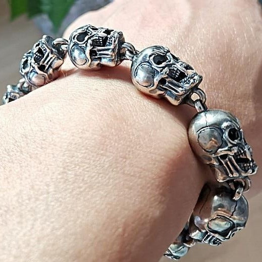 High Quality 925 Silver Bracelet Evil Skull Bracelet. Badass bracelet for men. Cool gift for cool man. Badass gift for bikers. Badass jewelry. Badass biker skull jewelry. Badass skulll accessories. Badass gift for badass. Badass skull accessories. Badass skull jewelry. Christmas gift for badass. Christmas gift for bikers. Christmas gifts for tattoo artists.