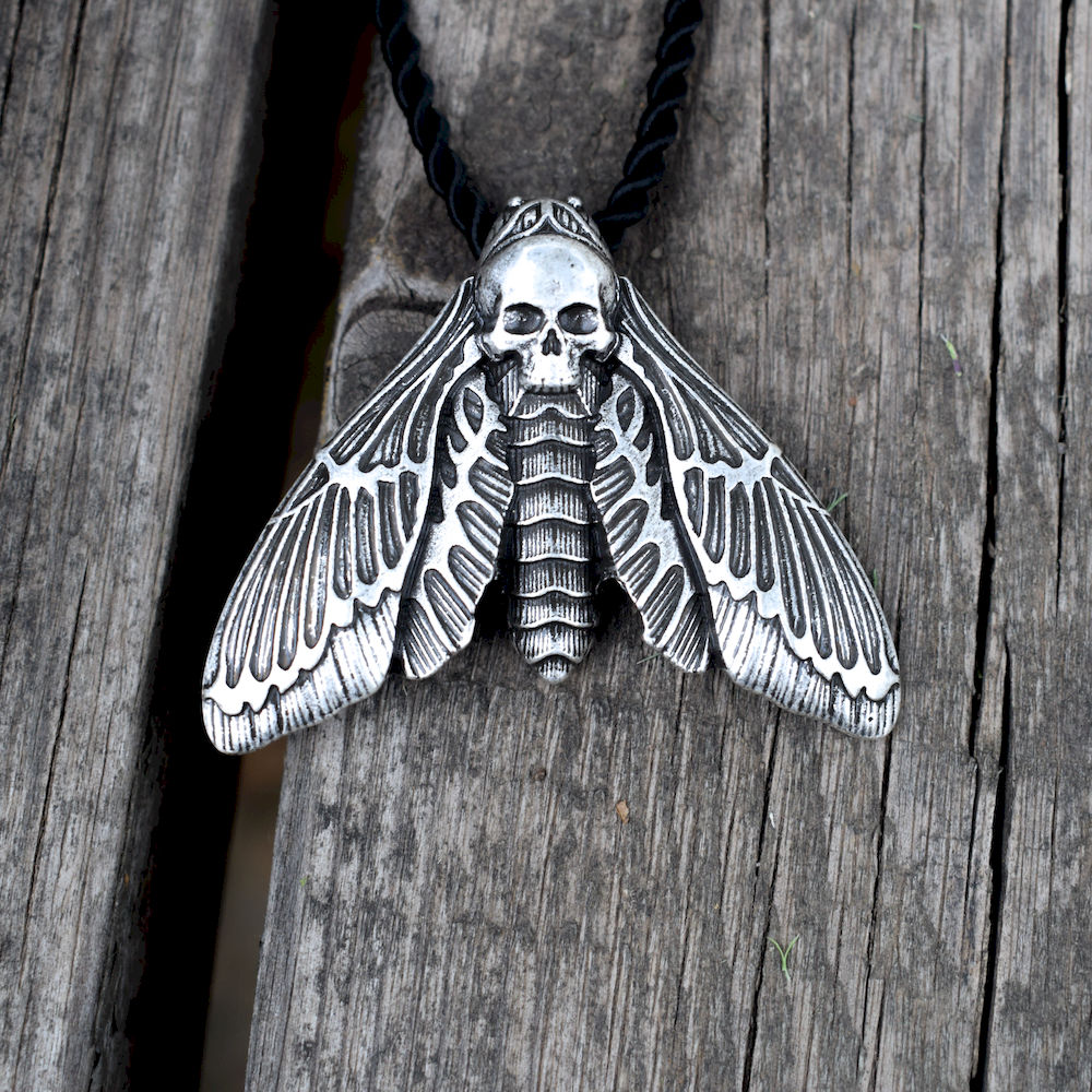 Dead Head Skull Moth Necklace with rope