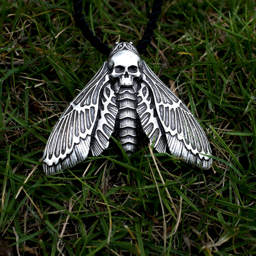 Dead Head Skull Moth Necklace with rope