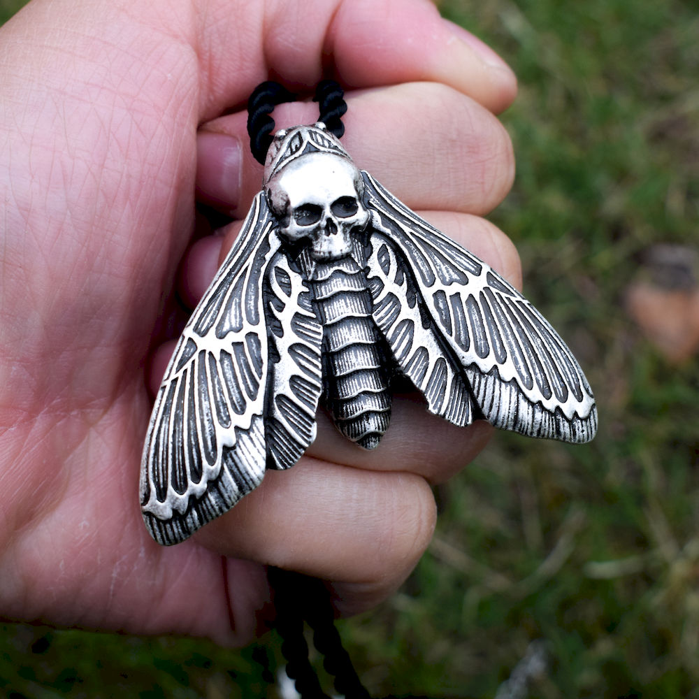 Dead Head Skull Moth Necklace with rope