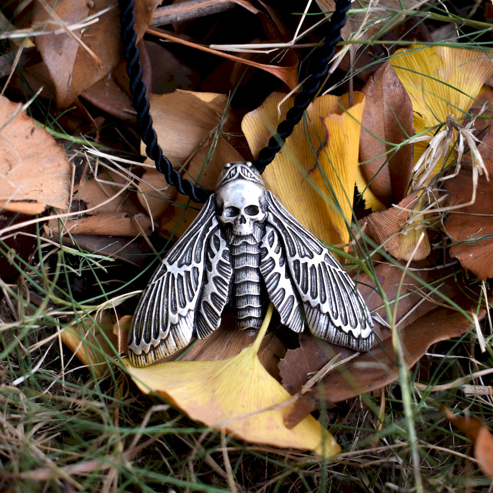 Dead Head Skull Moth Necklace with rope