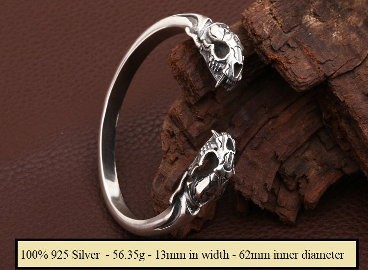 925 Sterling Silver Tiger Skull Bangle