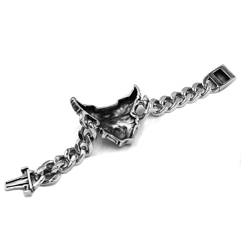 Solid Titanium Vintage Engine Skull Eagle Bracelet