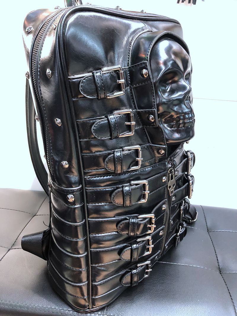 Buy Unique 3D Leather Biker Skull Backpack. 3D Biker Backpack made of strong and solid leather with capacity 20-35 Litre. Perfect for laptop and short trip. Absolutely badass skull backpack. On sales now!