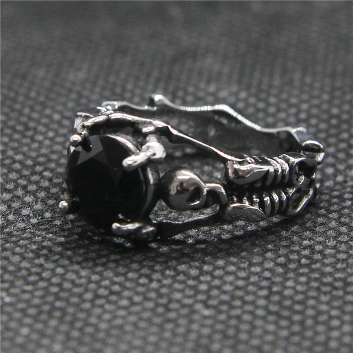 316L Stainless Steel Ladies Cool Black Stone Skull Ring