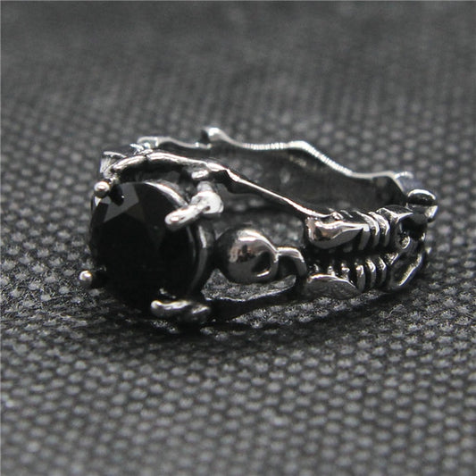 316L Stainless Steel Ladies Cool Black Stone Skull Ring