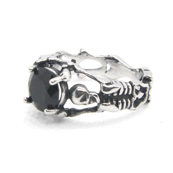 316L Stainless Steel Ladies Cool Black Stone Skull Ring