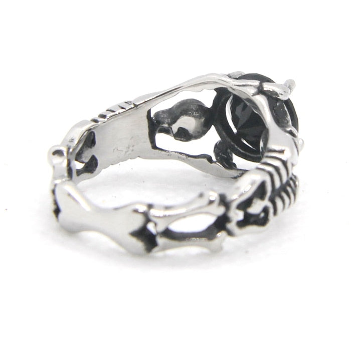 316L Stainless Steel Ladies Cool Black Stone Skull Ring