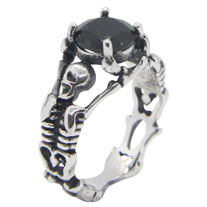 316L Stainless Steel Ladies Cool Black Stone Skull Ring