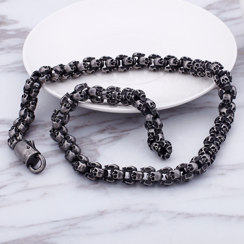 55~70cm Long Stainless Steel Skull Necklace For Men