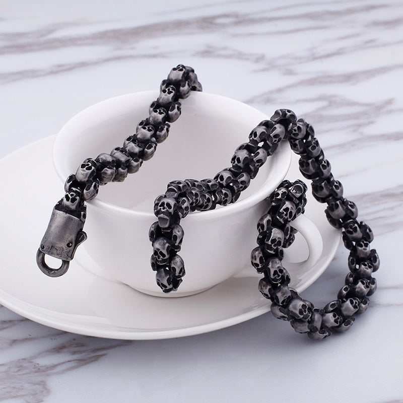 55~70cm Long Stainless Steel Skull Necklace For Men