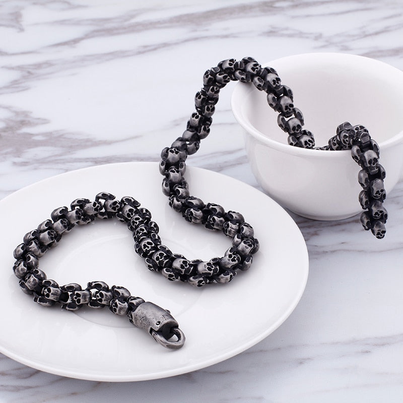 55~70cm Long Stainless Steel Skull Necklace For Men