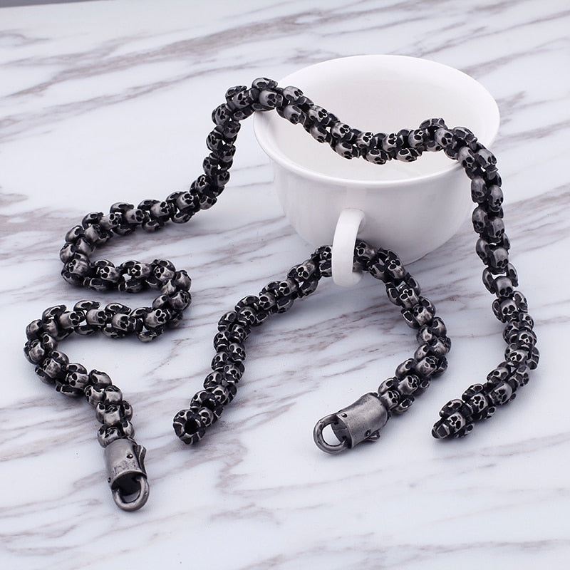55~70cm Long Stainless Steel Skull Necklace For Men