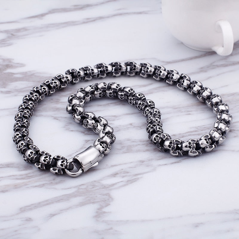 55~70cm Long Stainless Steel Skull Necklace For Men