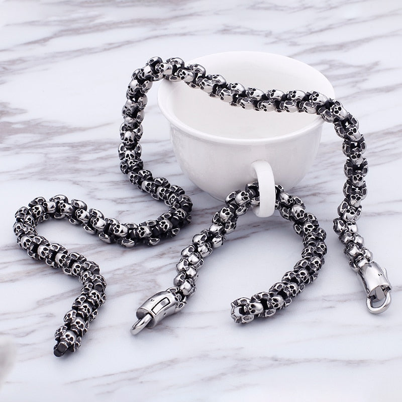 55~70cm Long Stainless Steel Skull Necklace For Men