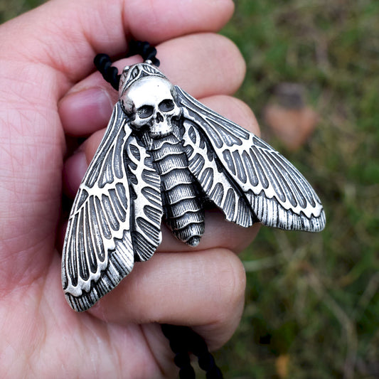 Dead Head Skull Moth Necklace with Rope