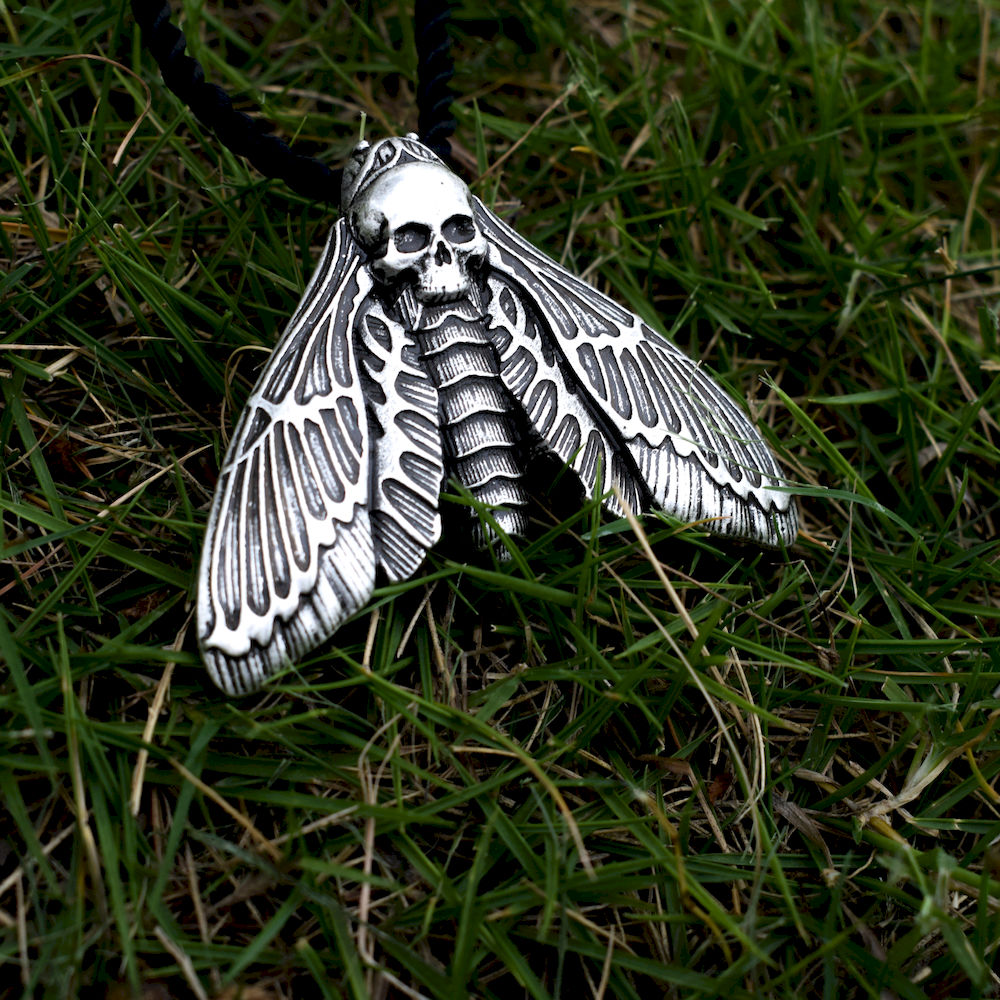 Dead Head Skull Moth Necklace with rope