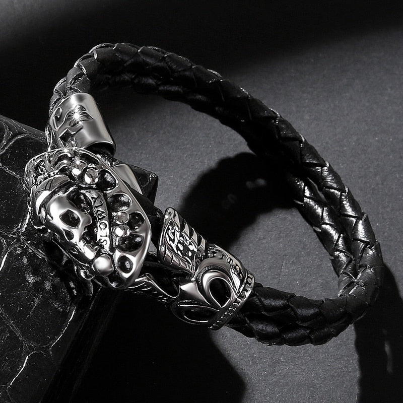 Retro Punk Stainless Steel Skull Bracelet. Retro Punk Stainless Steel Skull Bracelet. Badass Biker Skull bracelet. Badass biker bracelet. Badass Skull Accessories. Badass skull jewelry.