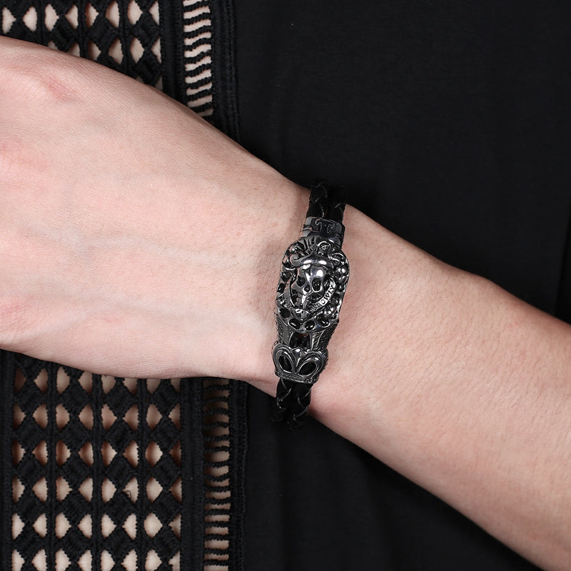 Retro Punk Stainless Steel Skull Bracelet. Retro Punk Stainless Steel Skull Bracelet. Badass Biker Skull bracelet. Badass biker bracelet. Badass Skull Accessories. Badass skull jewelry.