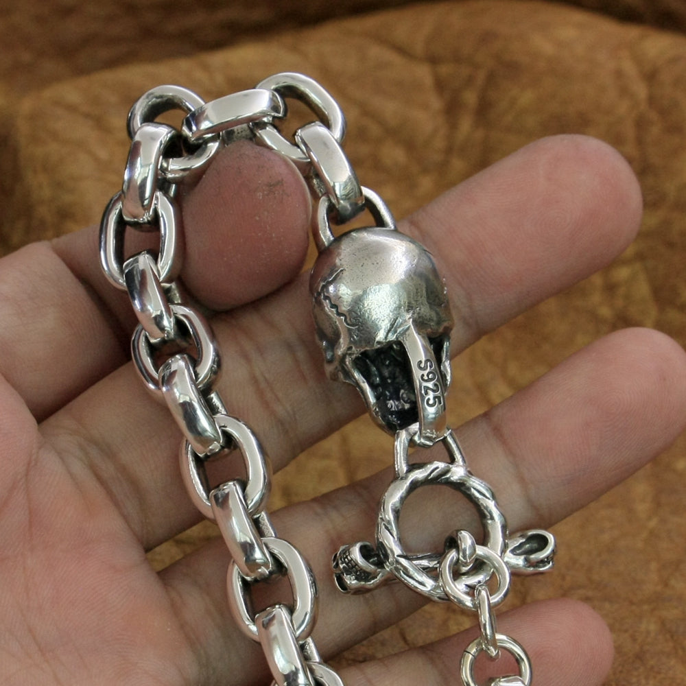 Handmade 925 Sterling Silver Biker Rock Skull Bracelet