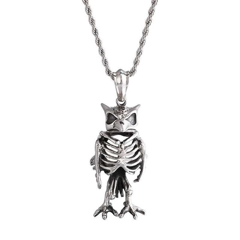 Titanium Steel Owl Skeleton Pendant