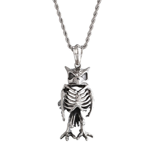 Titanium Steel Owl Skeleton Pendant